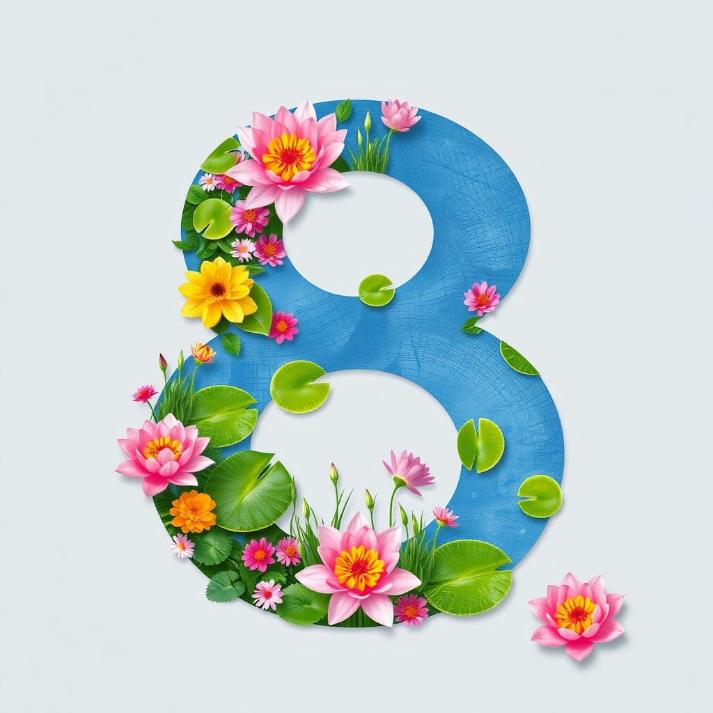 Lily Pad Number 8 Design in a Serene Pond Scene