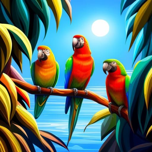 Colorful Australian Parrots in Hyperrealistic Splash Art
