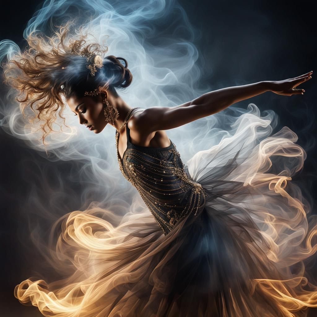 Ethereal Smoke Dancer in Motion, Digital Art