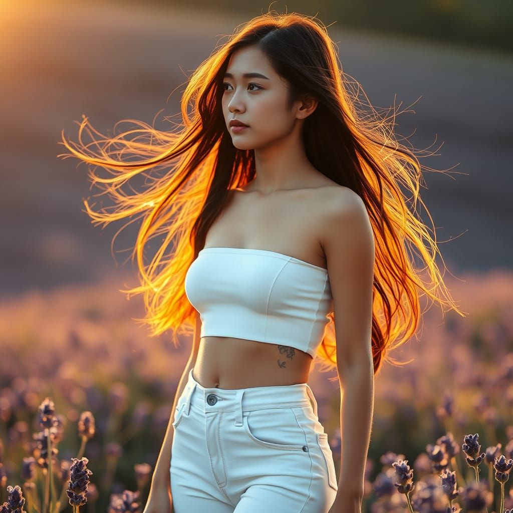 Serene Japanese Woman in Lavender Field