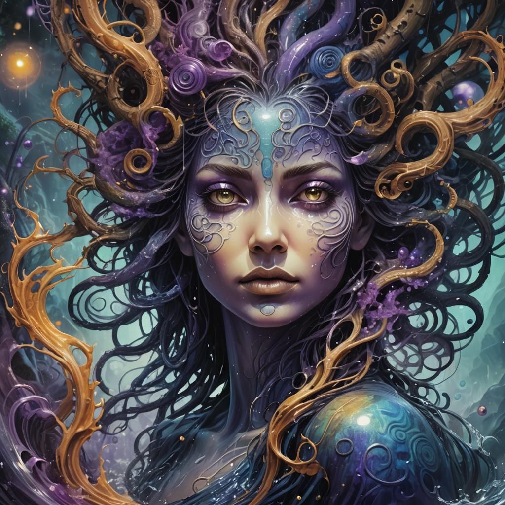 Mythpunk Face Emerging from Water, Digital Painting