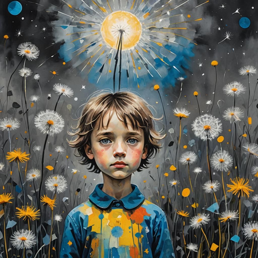 Surreal Halloween Dandelion Dreamscape Drawing