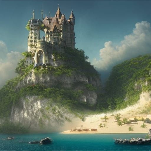 Tropical Beach Pearl with Mountain Castle