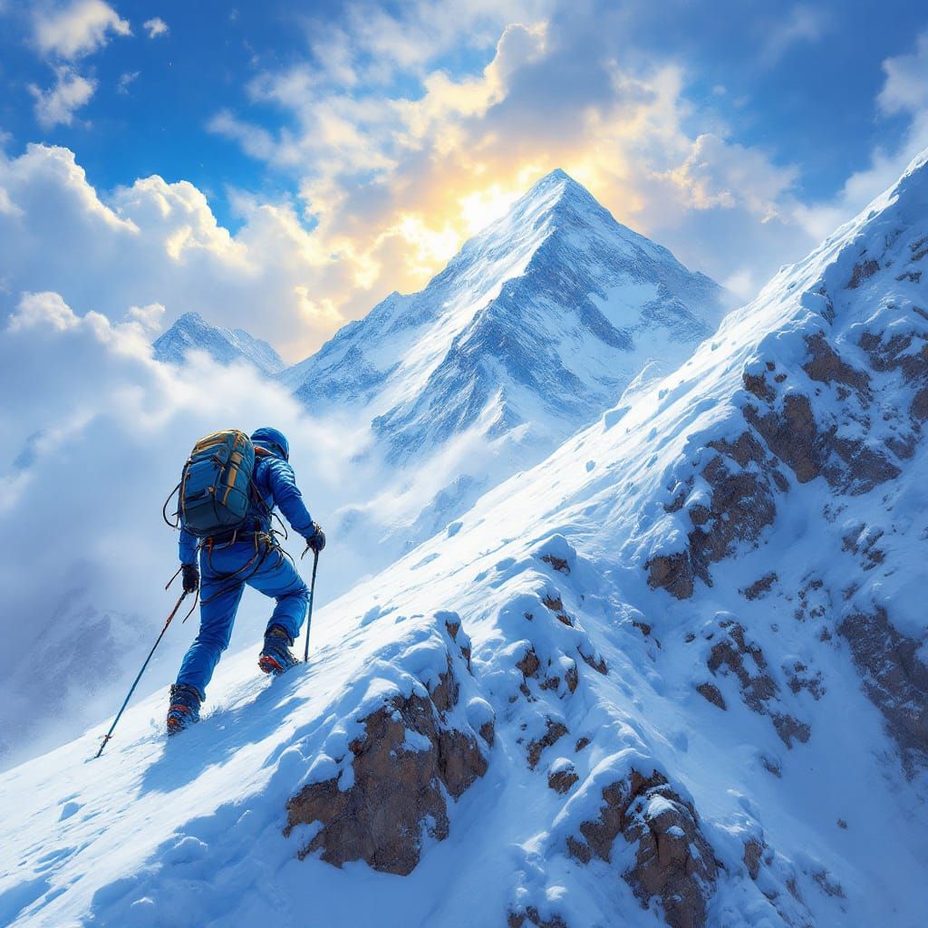 Mount Everest Ascent in Blue Gear | Epic Digital Painting