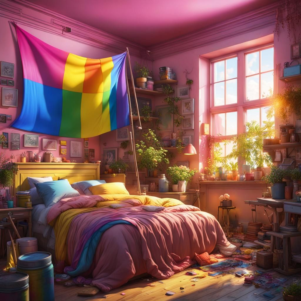 Colorful Pansexual Bedroom in Sunlight