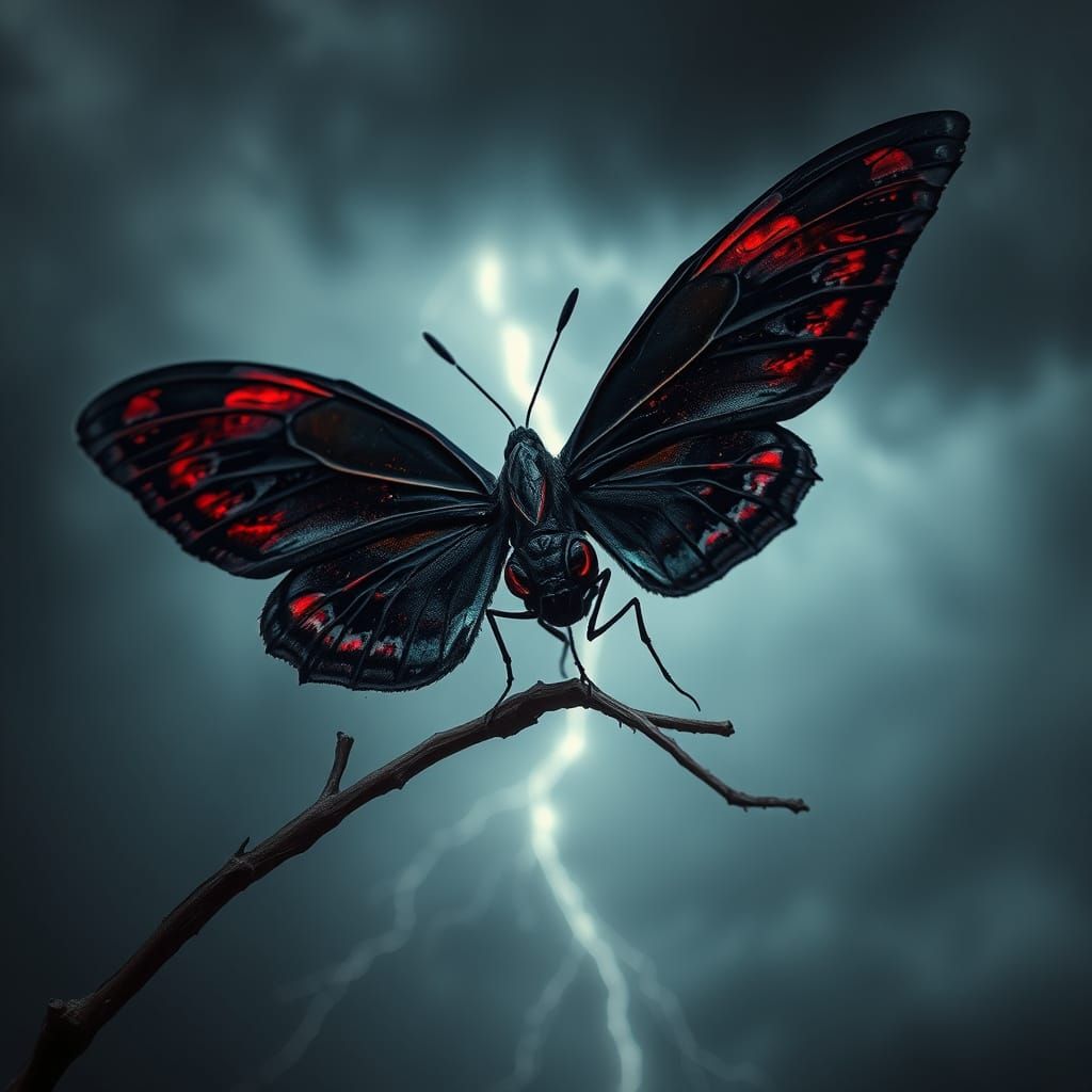 Demonic Butterfly in Stormy Twilight