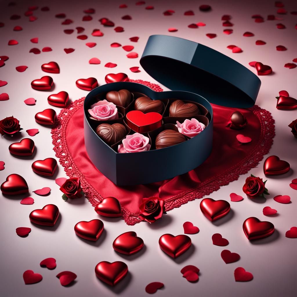 Heart-Shaped Chocolates in Valentine's Day Still Life