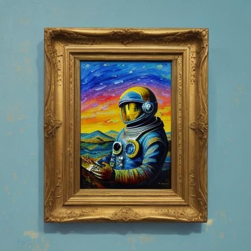 Alien and Astronaut: Surreal Impressionist Oil Painting