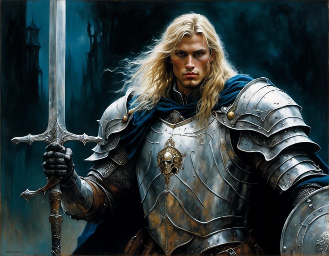 Battleworn Knight Portrait in Impressionistic Style