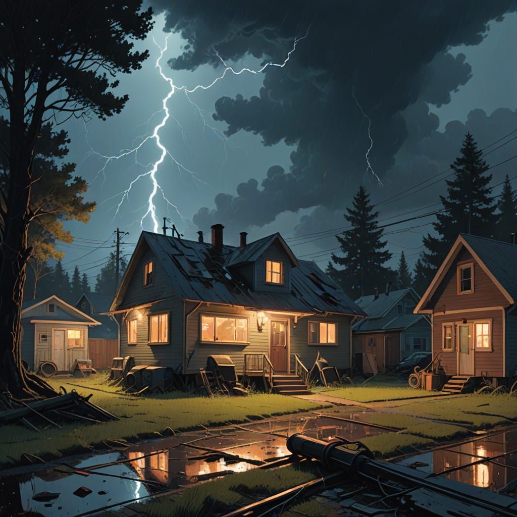 Electric Apocalypse: House Shattered by Blazing Lightning Bo...