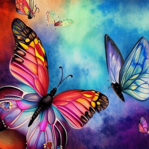 Colorful Watercolor Butterflies in Boho Style