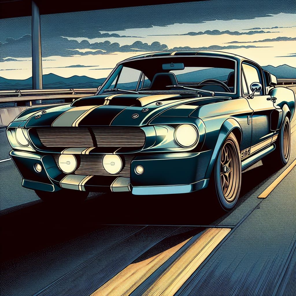 a 1967 Shelby GT500 on the highway, Best Quality, flat, Mang...
