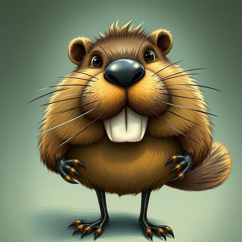 Whimsical Beaver with Moustache in Ghibli Style