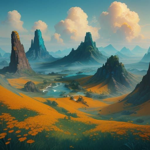 Ethereal Fantasy Realm in Vibrant Warm Light