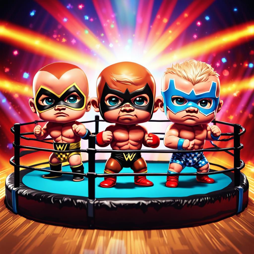 Chibi WWE Wrestlers in Miniature Ring
