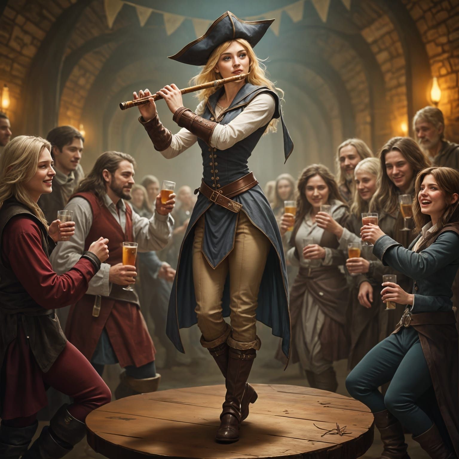 Elf Bard Plays Flute in DnD Tavern