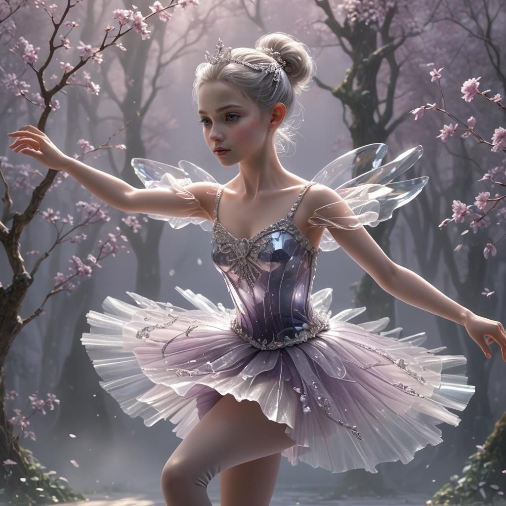 Crystal Ballerina Sculpture in Hyperrealistic Style