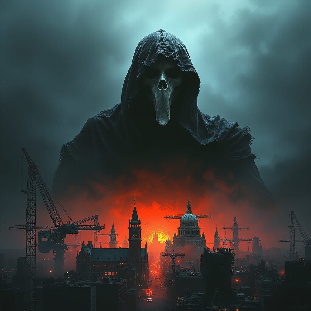 Goddess of Pestilence over Apocalyptic City