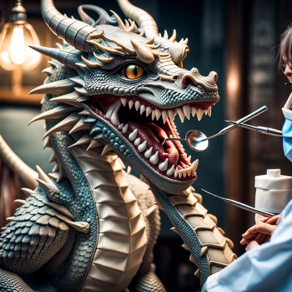 Hyperrealistic Dragon Dentist Visit in HDR