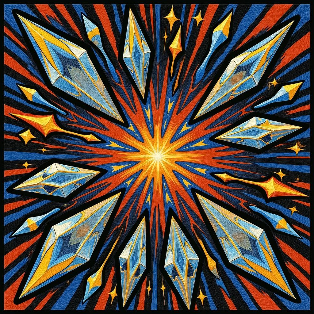 Rotating Crystals in Art Deco Abstract Expressionism