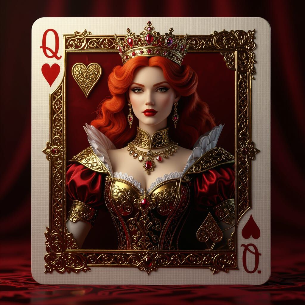 Luxurious 3D Queen of Hearts Card with Regal Queen