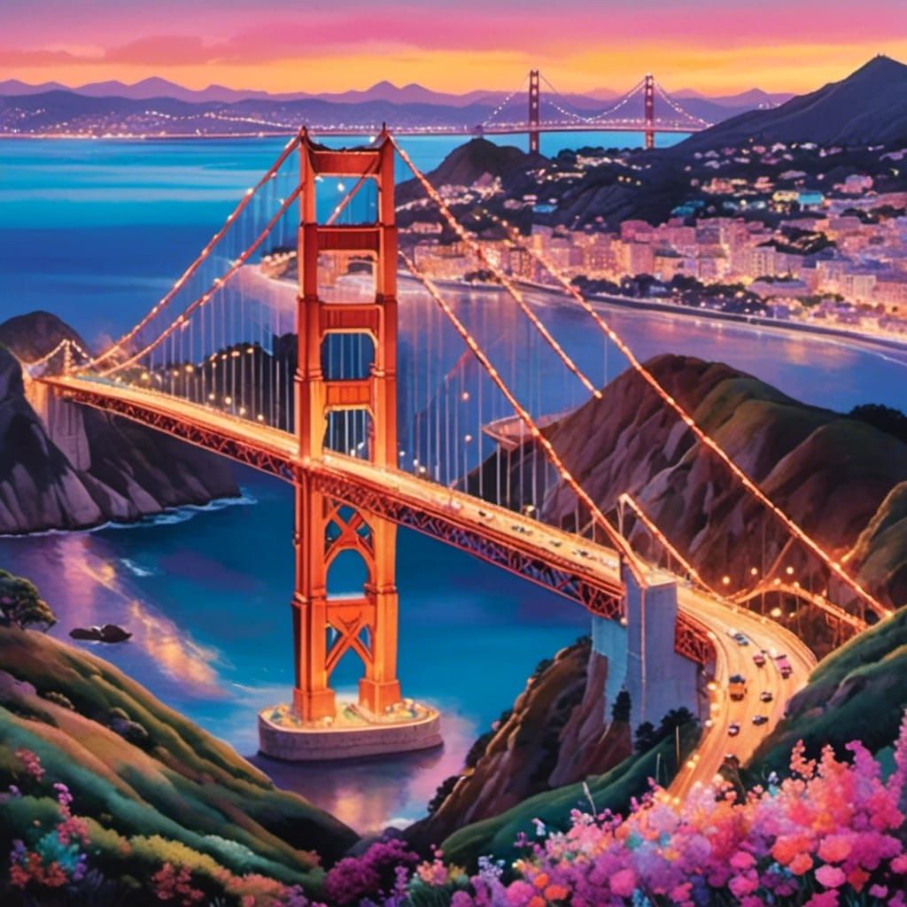 Golden Gate Bridge Night Illumination