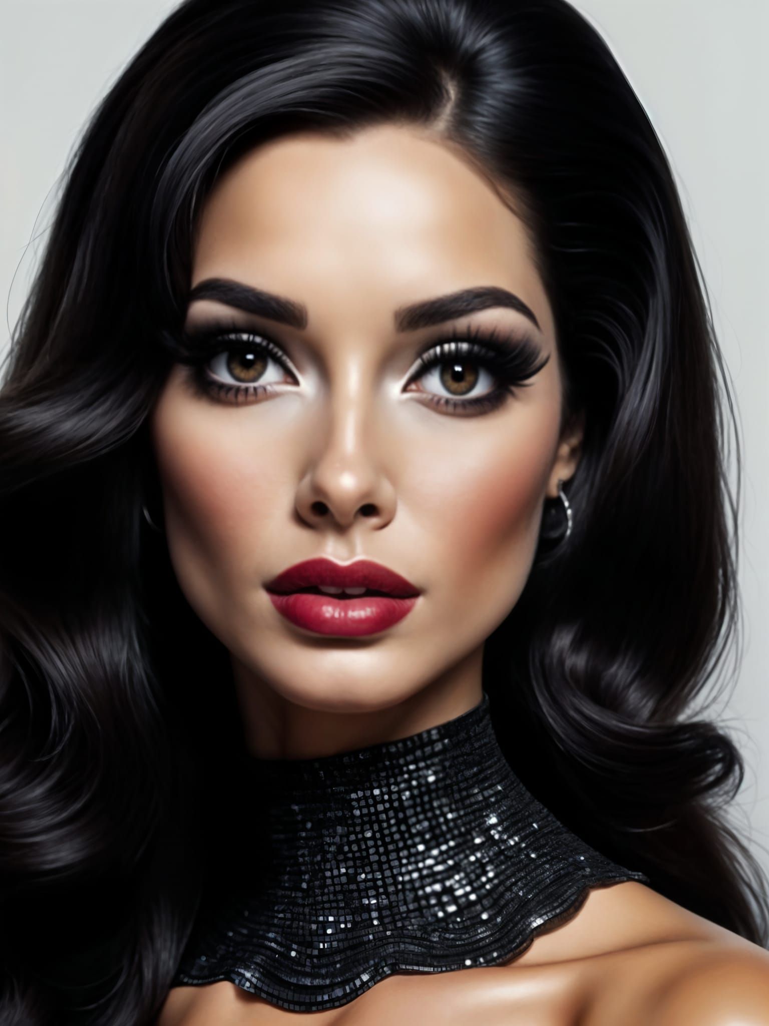 Elegant Black and White Portrait of a Latina Woman with a 19...