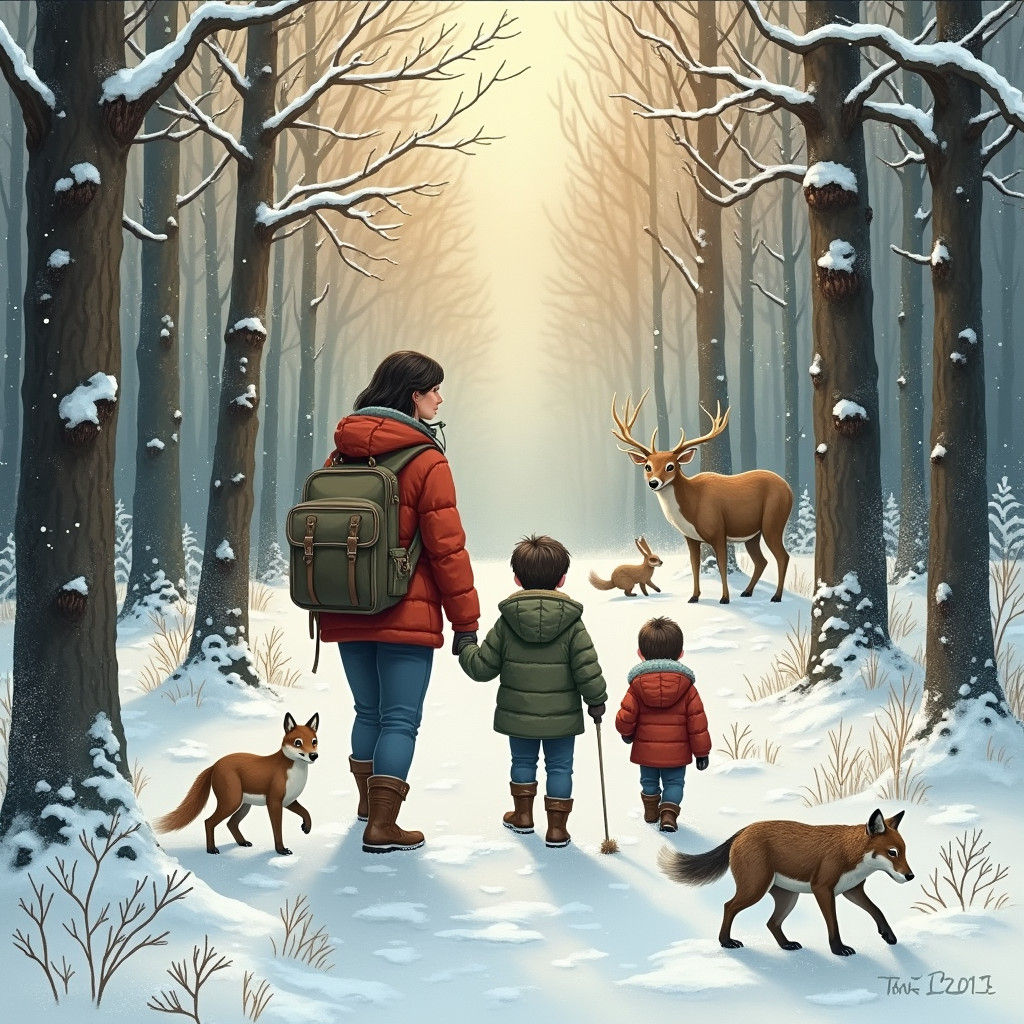 Winter Family Portrait with Woodland Creatures