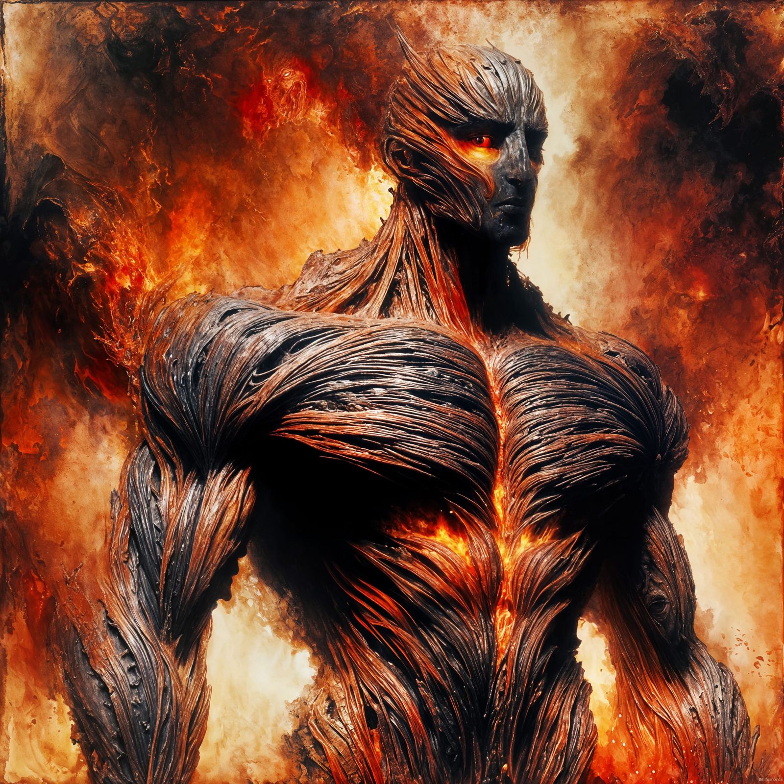 Gritty Eldritch Fantasy Creature in Gruge Antique Oil Style