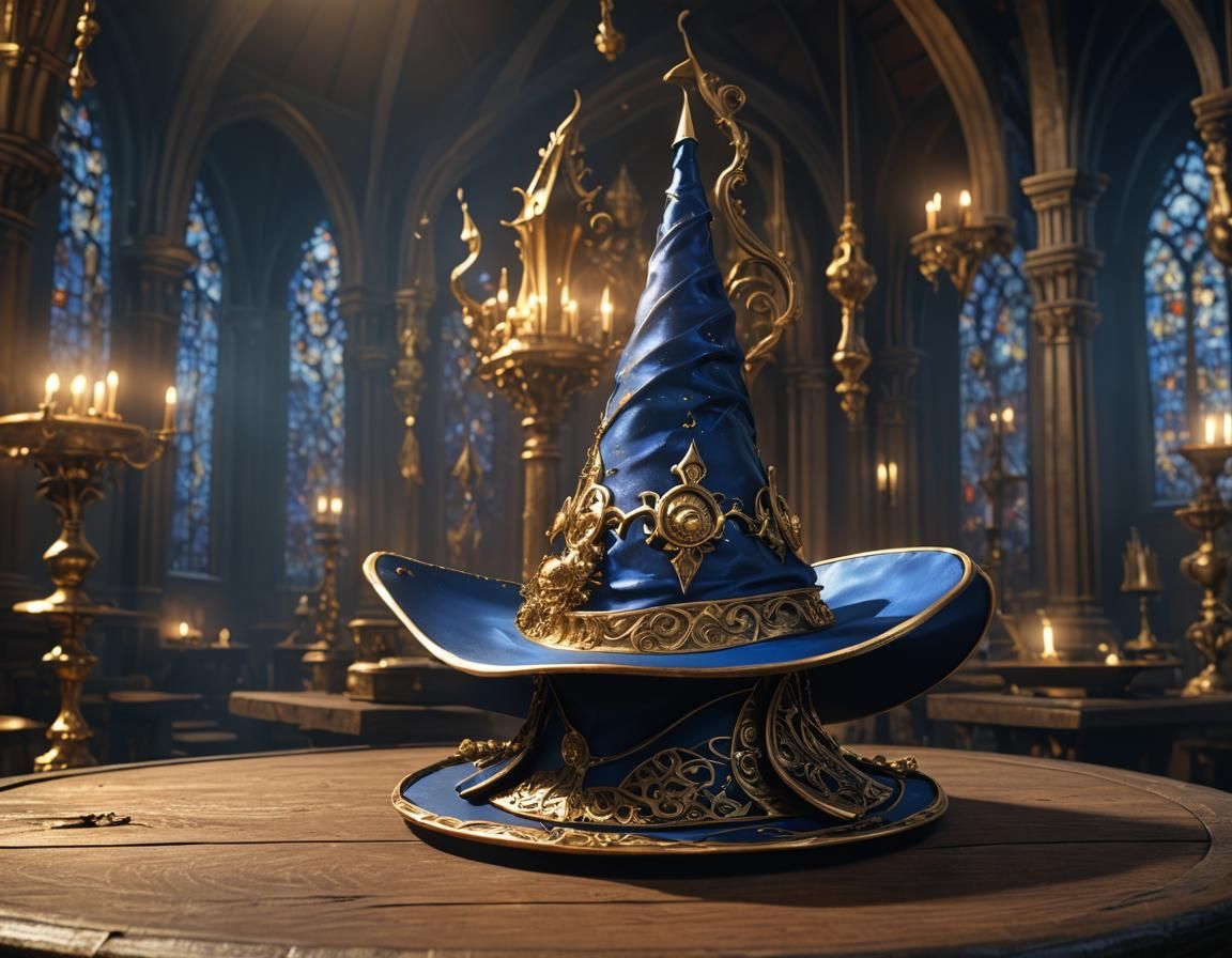 Fantastical Wizard Hat with Golden Ornaments in 3D Anime Art