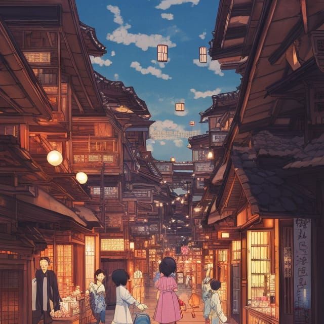Colorful Comic Book Onsen Town Illustration