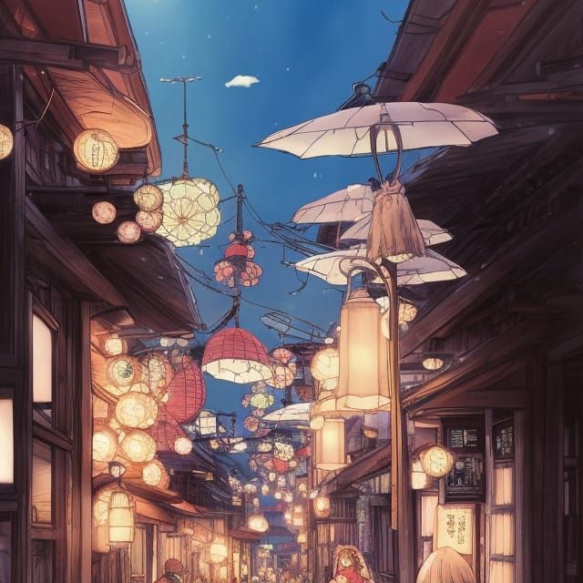 Cozy Onsen Town in Comic Book Style