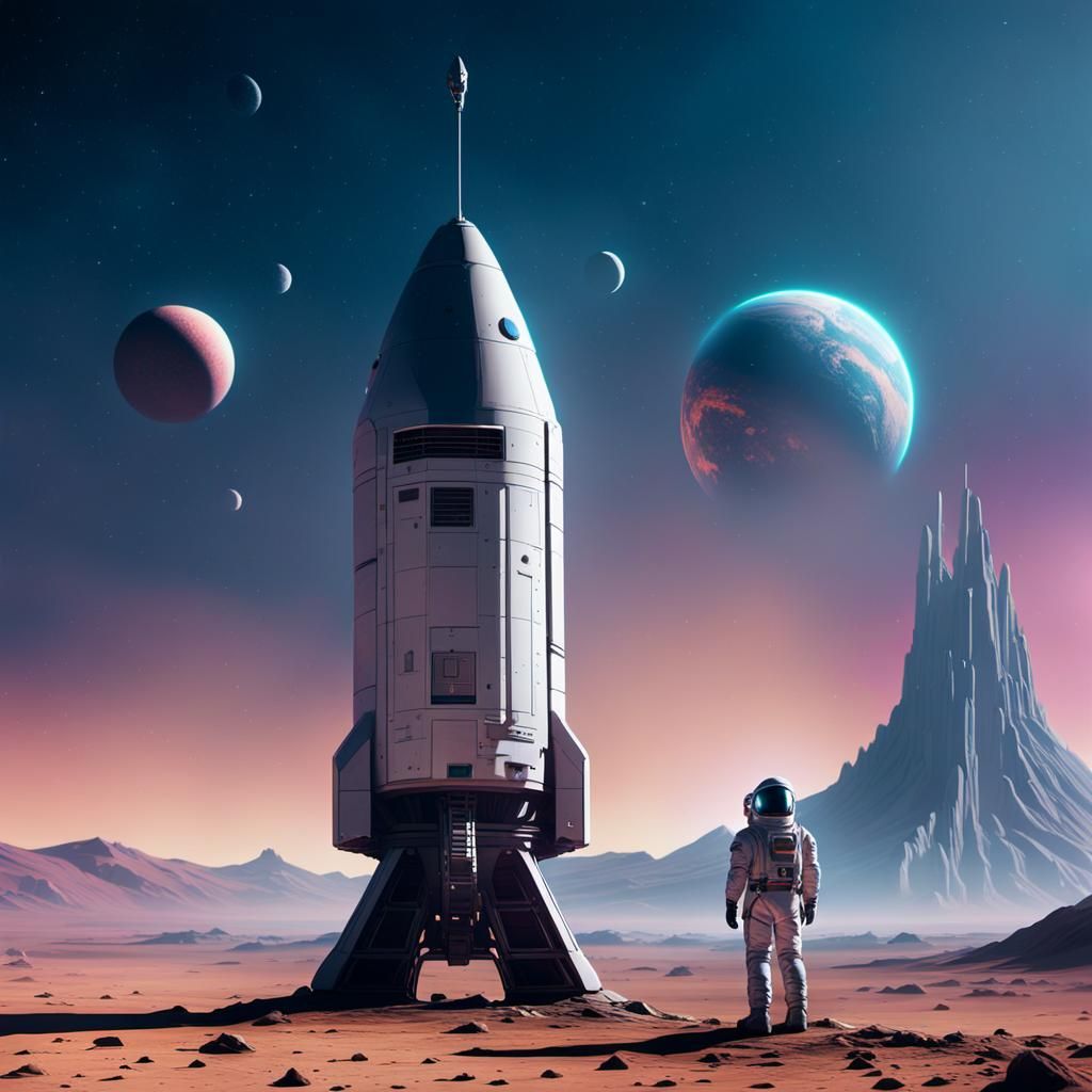 Astronaut on Alien Planet in Sci-Fi Digital Art