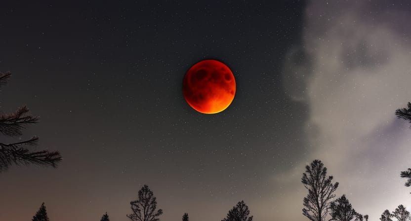 Blood Moon Lunar Eclipse Over Frosty Pines