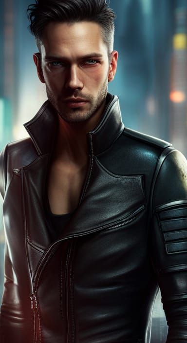 Cyberpunk Man in a Futuristic Cityscape