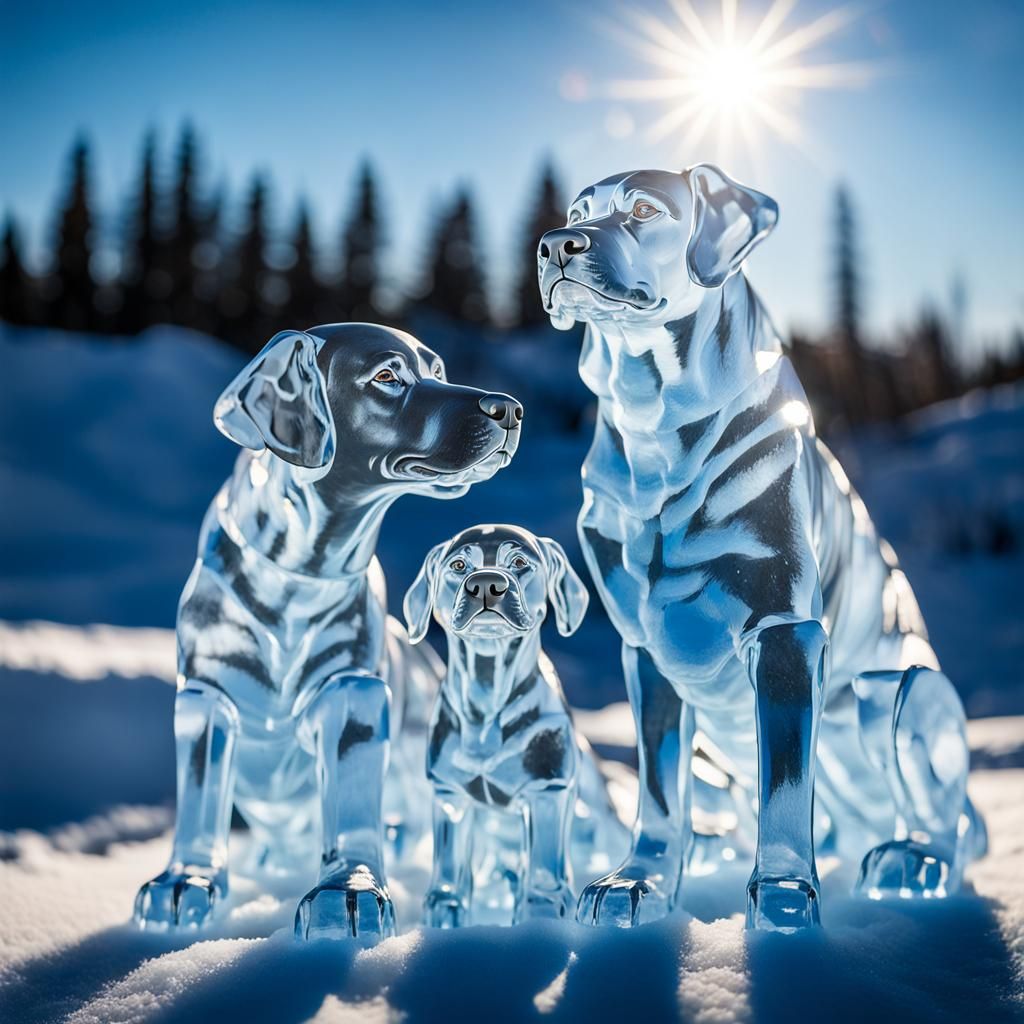 Arctic Dog Family Ice Sculpture