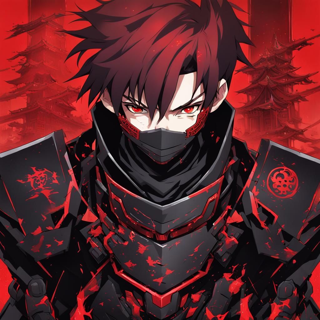 Robotic Ninja Boy with Fiery Kanji, Hyperdetailed Art