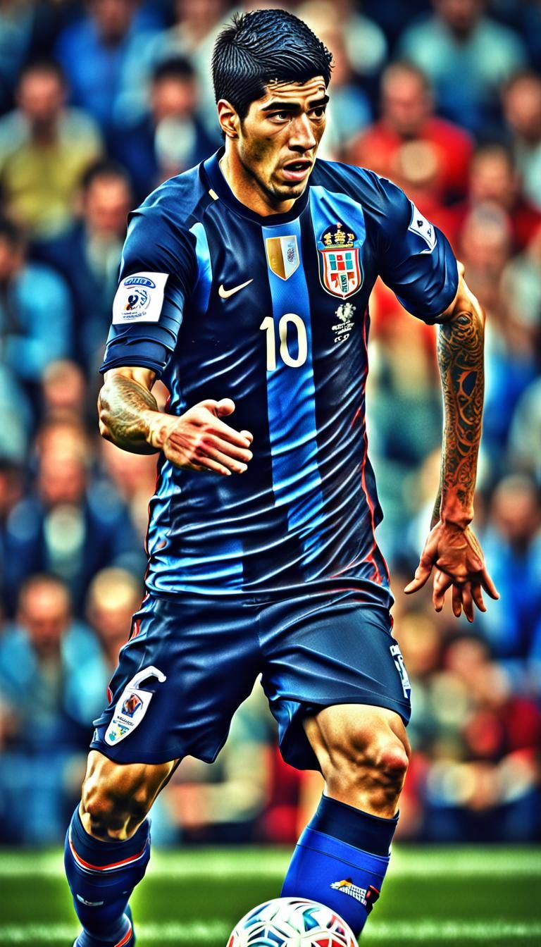 Luis Suárez Hyperrealistic Football Art in Dramatic Style