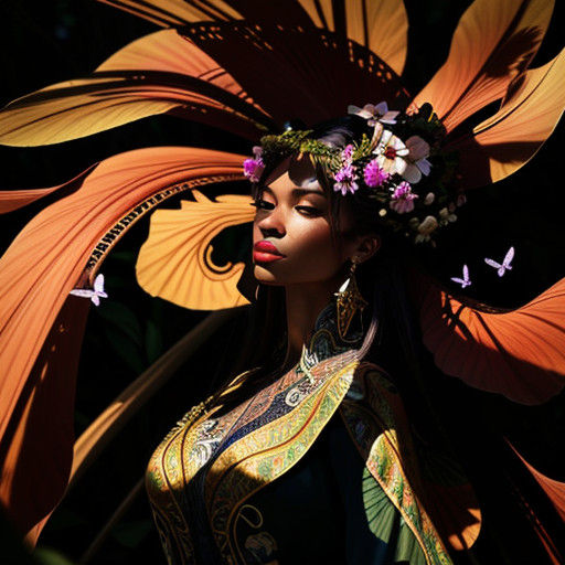 Ethereal Woman in Vibrant Floral Paradise