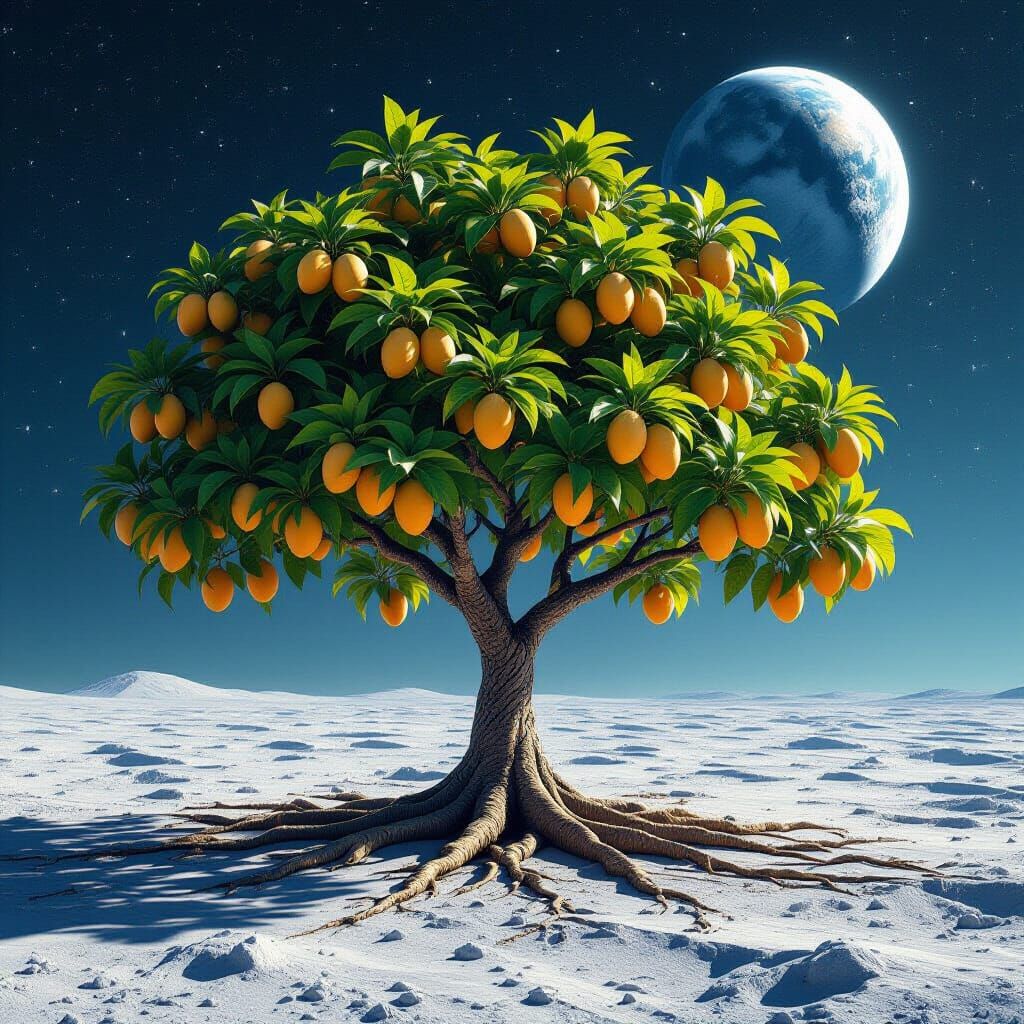 Mango Tree on the Moon in 8K Ultrarealism
