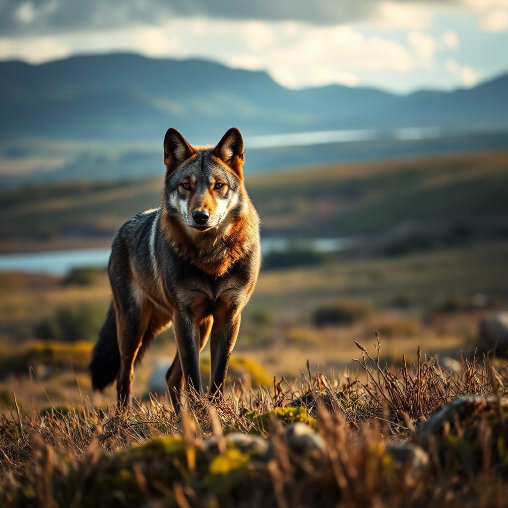 A maned wolf in a grassland