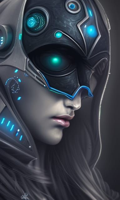 Hooded Cyborg Portrait in Photorealistic Style