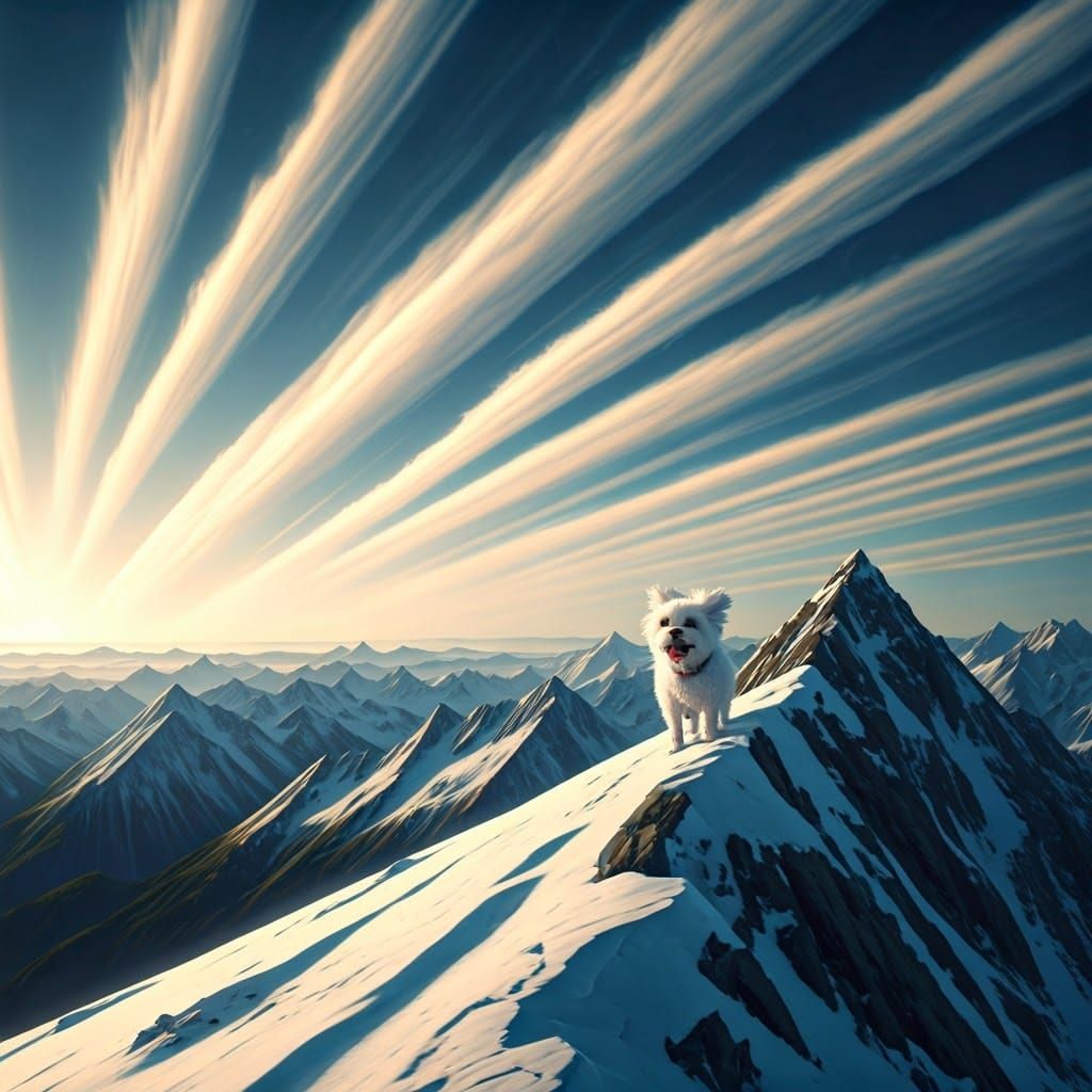 Shih Tzu Puppy on Snowy Peak, Digital Matte Painting