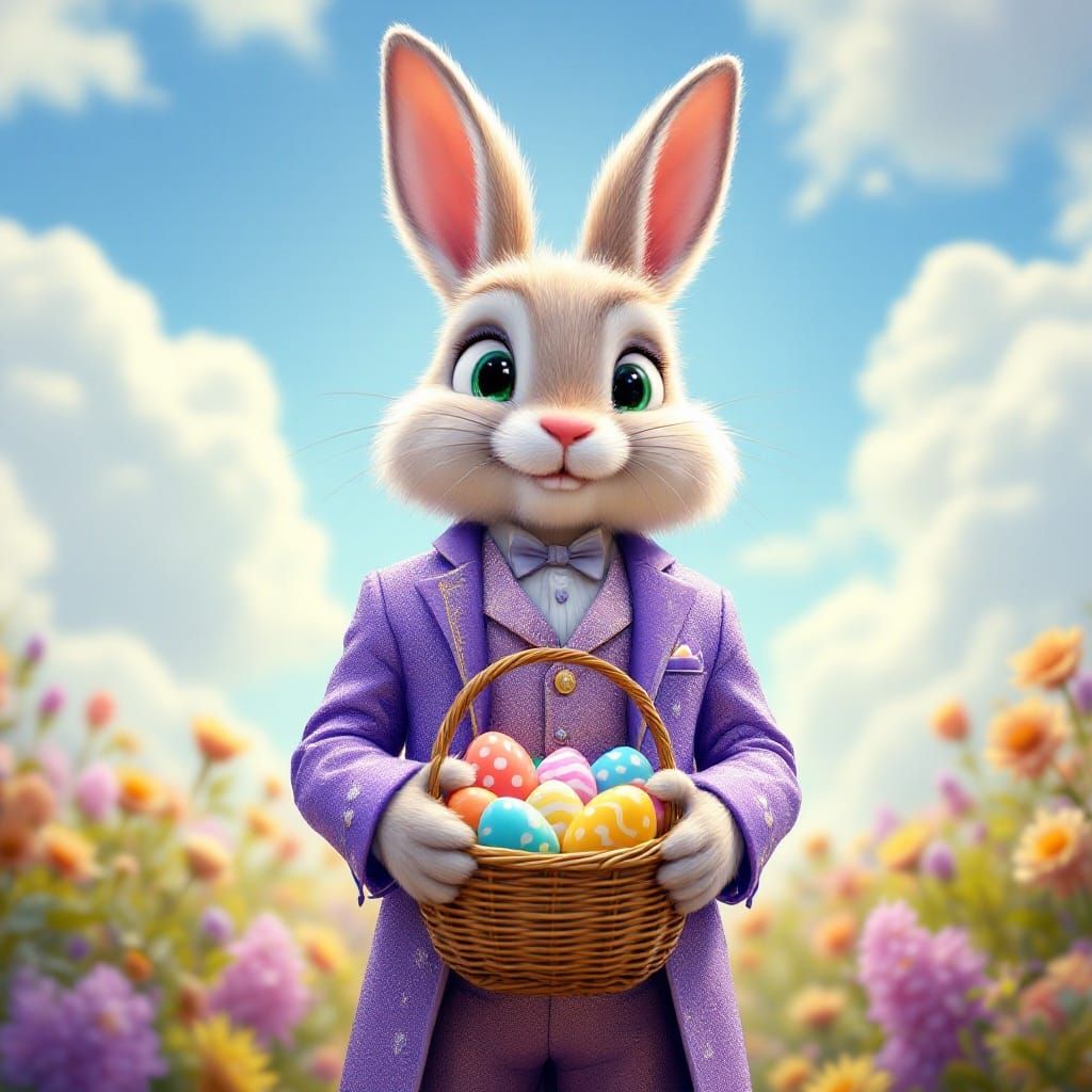Charming Peter Cottontail in Shimmering Purple Suit with Vib...