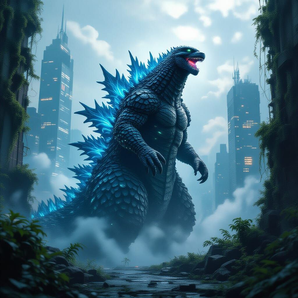 Bioluminescent Godzilla Emerges in Overgrown Metropolis