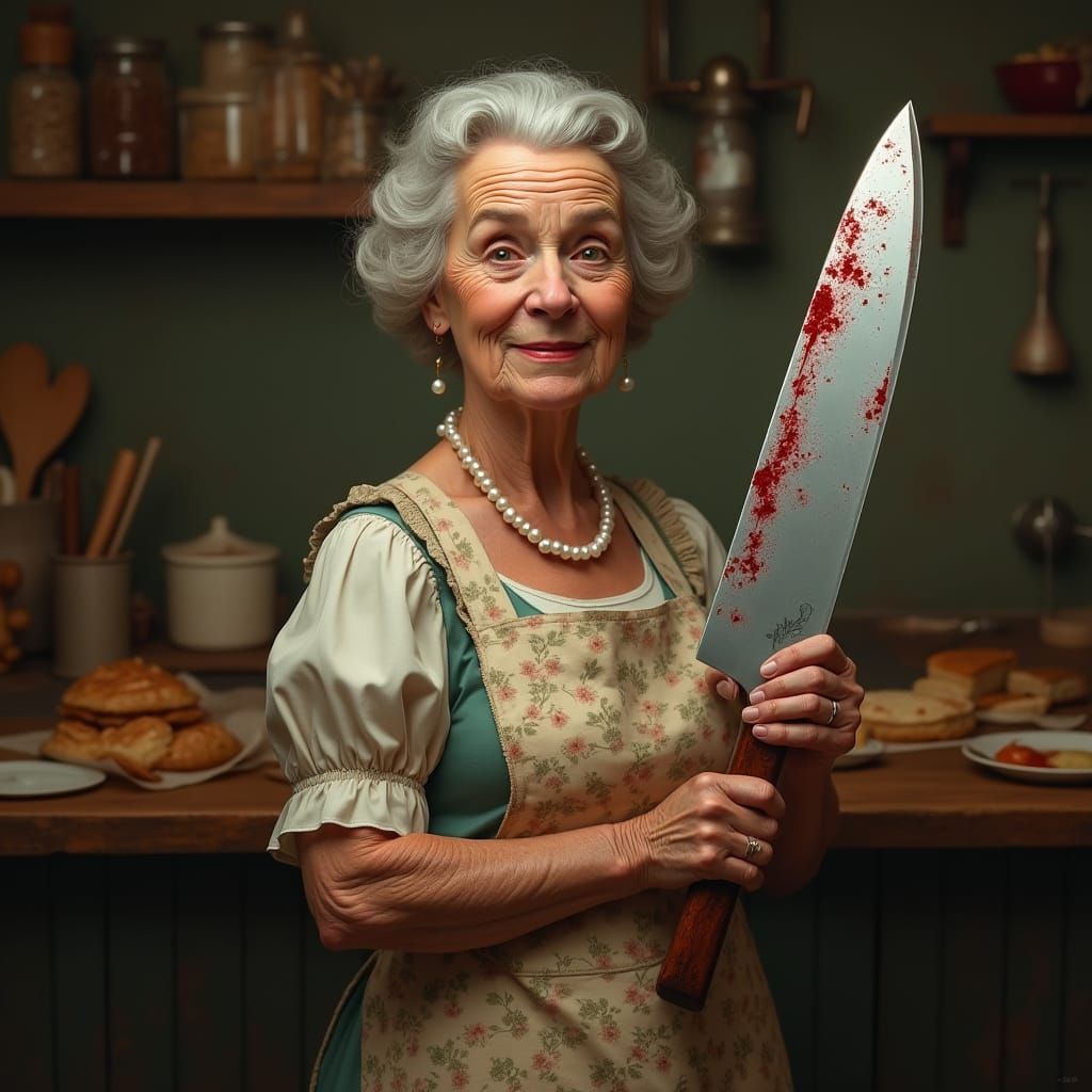 Grandma with Knife in Dark Digital Art Style