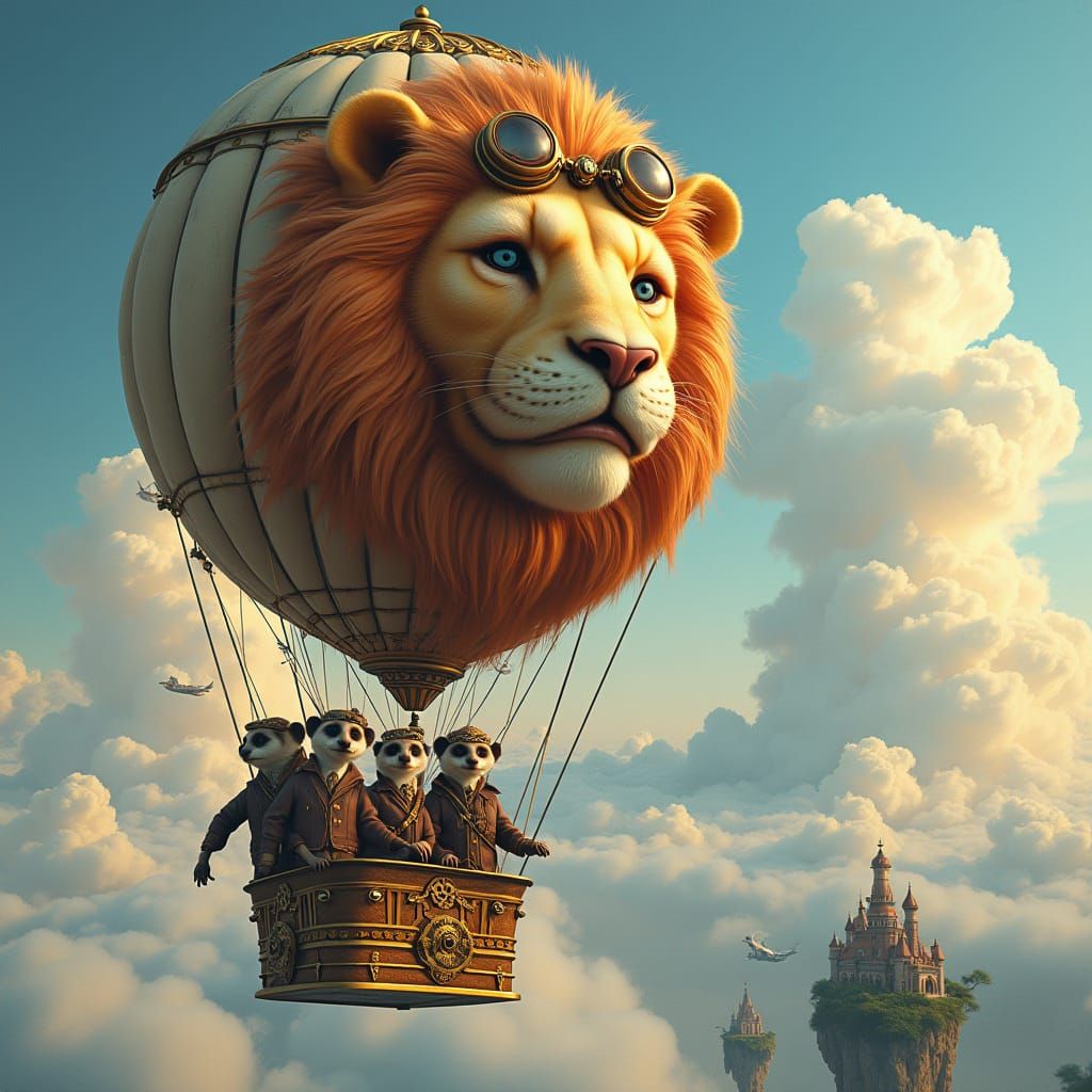Majestic Lion-Shaped Steampunk Balloon Soars Through Whimsic...