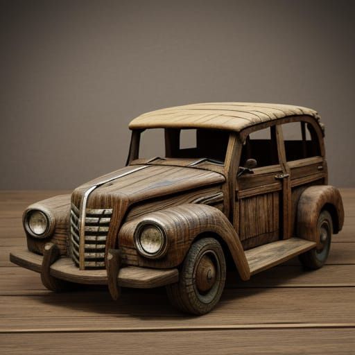 Rustic Wooden Car Sculpture