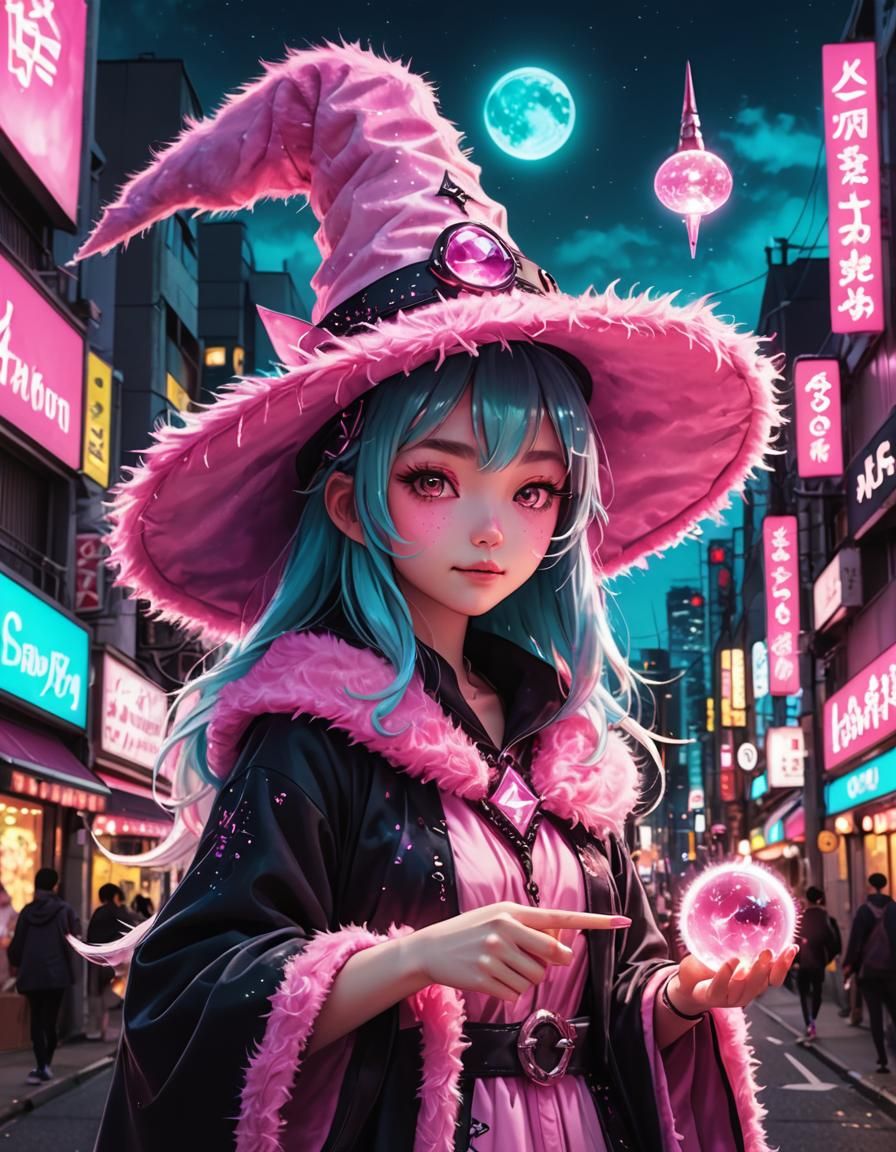 Cute Witch Girl with Pink Wand in Tokyo