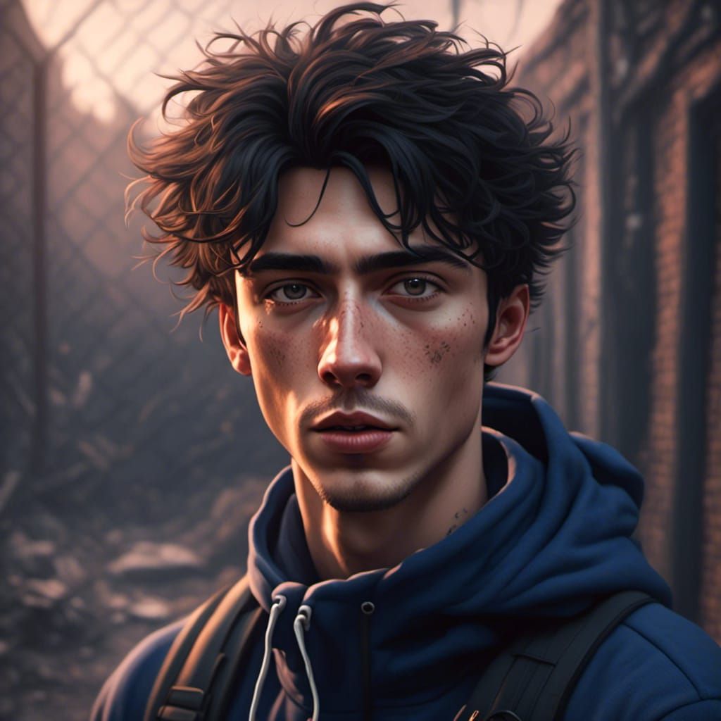 Portrait of Young Man with Black Hair